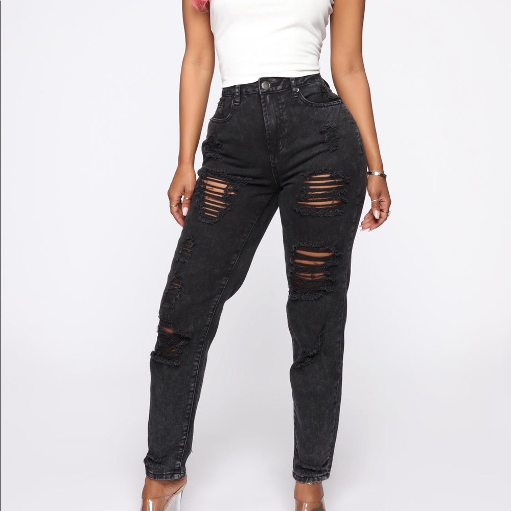Distressed ripped black jeans